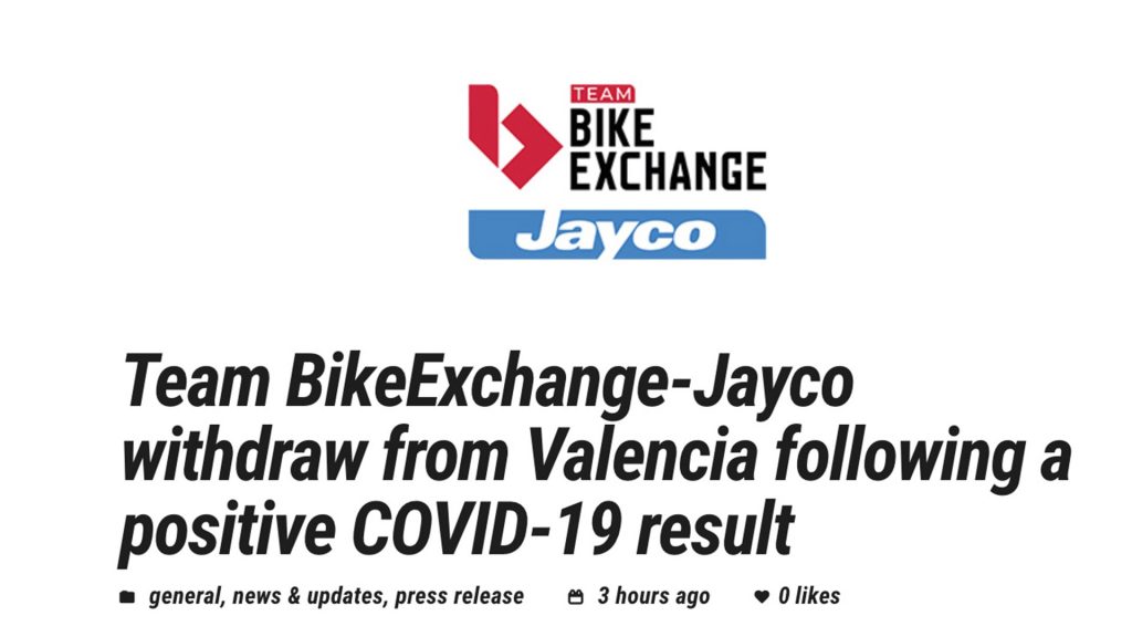 Bike exchange Jayco se retira de la volta a valencia por dos casos de Covid 19